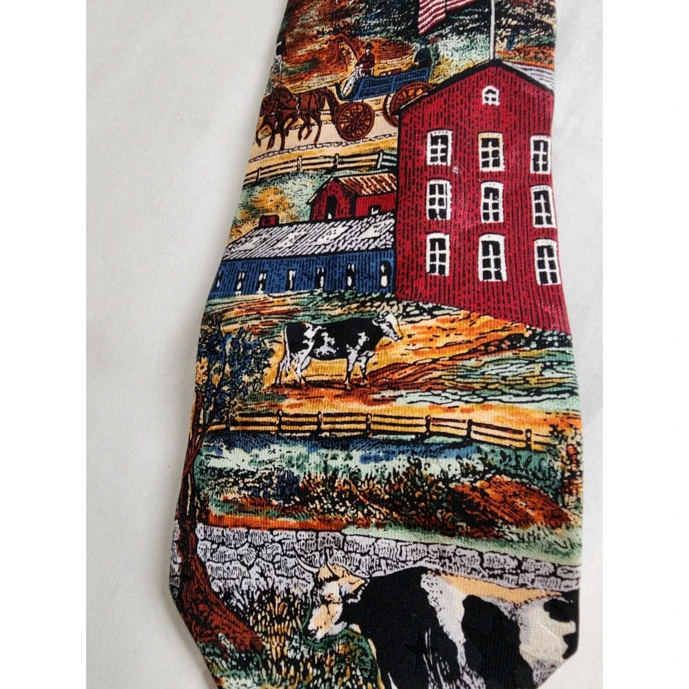 Tango by Max Raab Mens Silk Tie Americana Country Farm Barn Cow Novelty Print